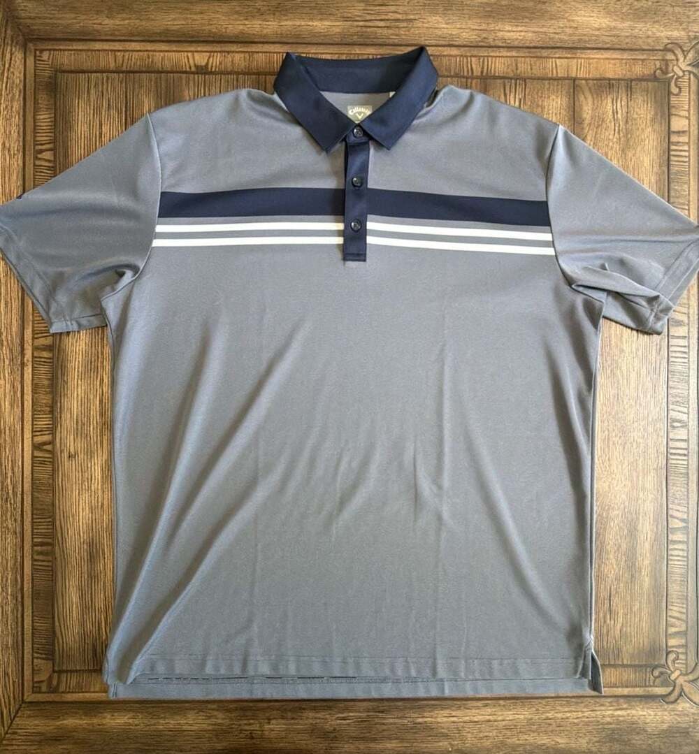Callaway Opti-Dri Golf Polo Shirt Gray Navy Striped Men's XXL